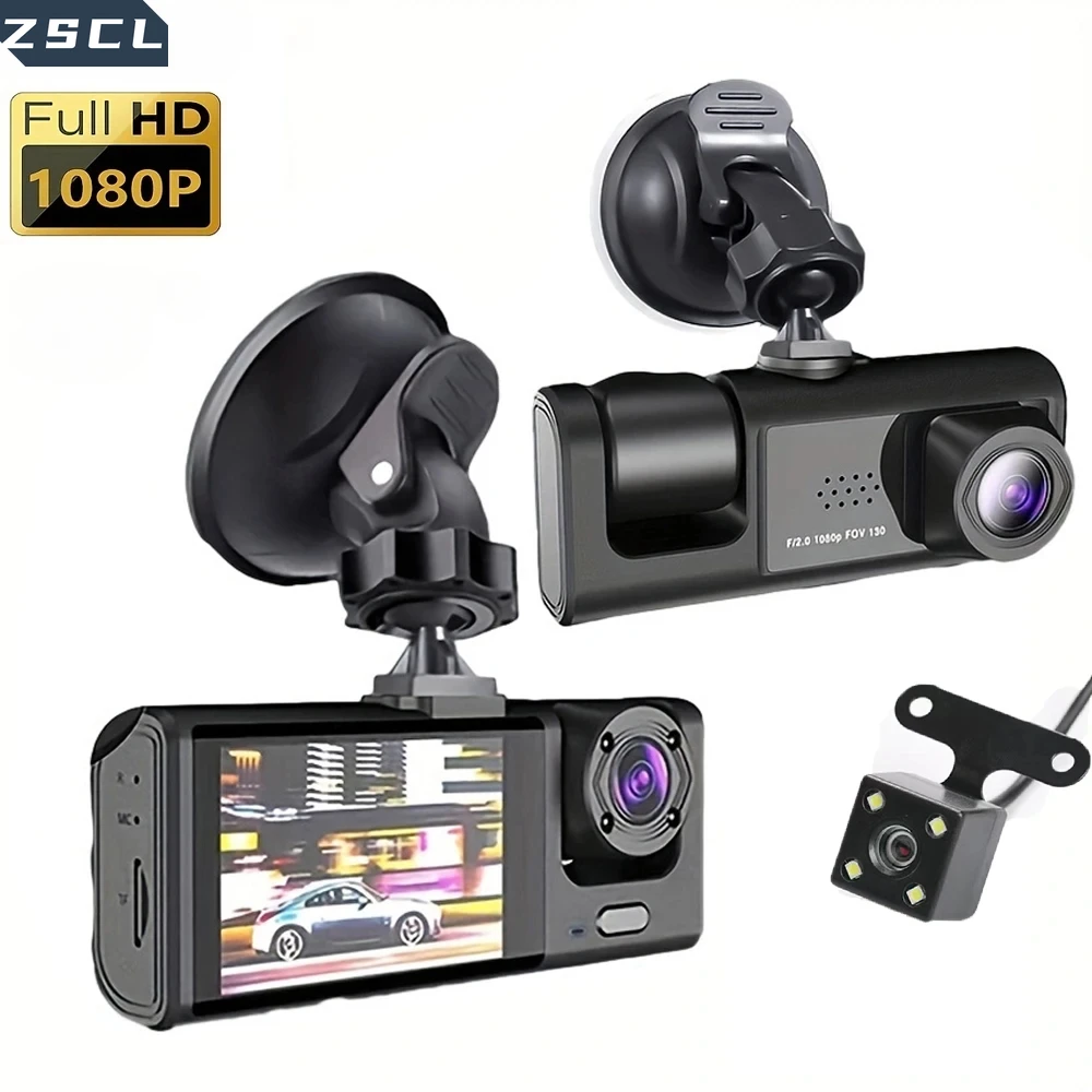 Dash Camera IR Night Vision Loop Recording & 2 IPS Screen 1080P 3 Camera ， DVR recorder, video recorder, Vehicle DVR