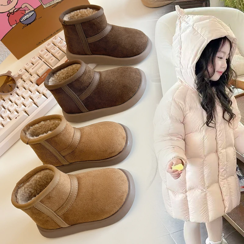 

Детские зимние ботинки на мягкой подошве, 2025 г., зимняя хлопковая модная утолщенная нескользящая теплая детская обувь на мягкой подошве, хлопковые сапоги