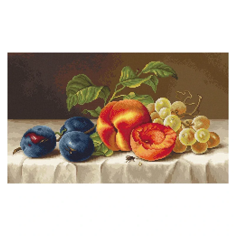 Pfirsiche und Trauben, Amishop-Zähl-Kreuzstichset, Obst, Stillleben, Stickerei, Handarbeit, Luca-S B592