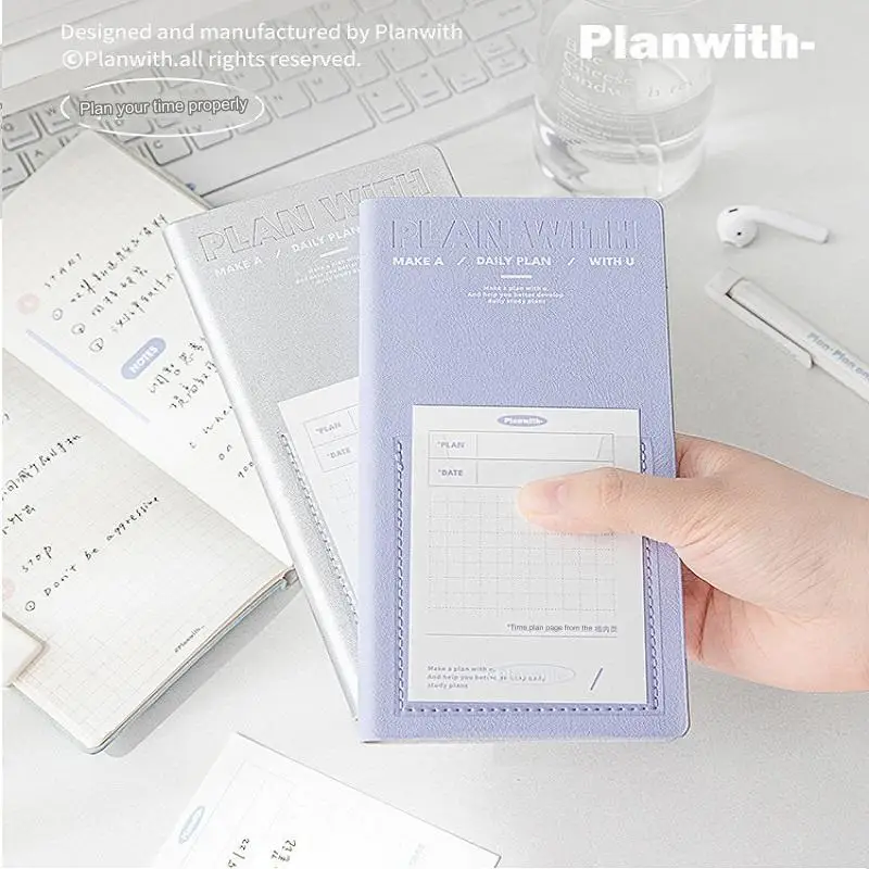 Planwith Self-filled Planner, PU Cover Weeks Time Management Schedule Planned Narrow Book, Portable Smooth Writing Diary Notepad