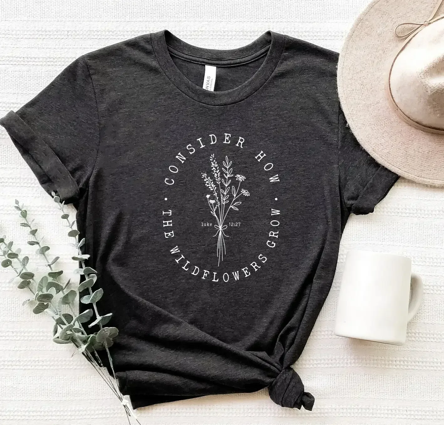 Consider How The Wildflowers Grow T Shirt Christian Religion Floral Bible Verse Luke