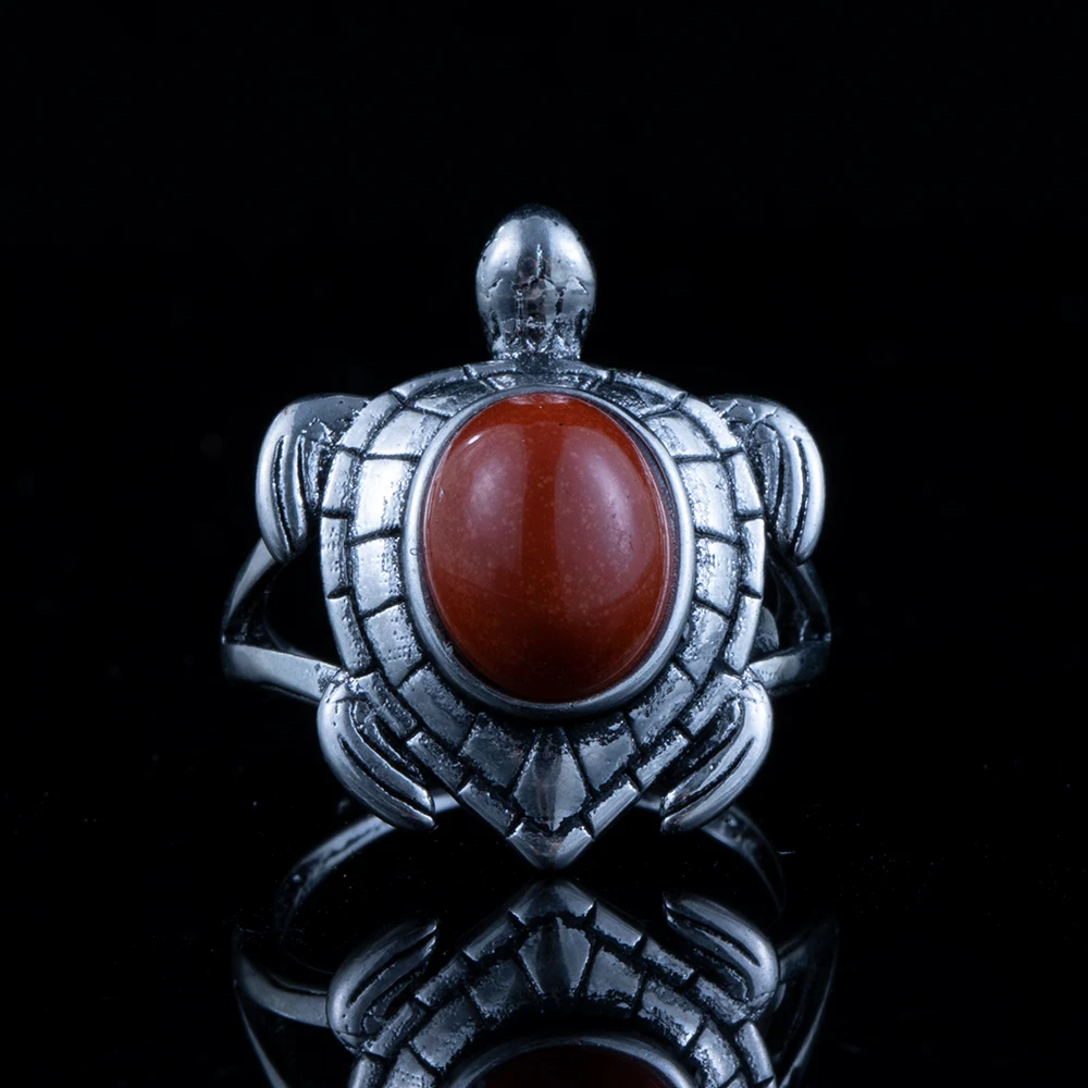natural stone red jasper amethyst tiger eye retro tortoise style ring for women men adjustable copper-plated 925 silver ring