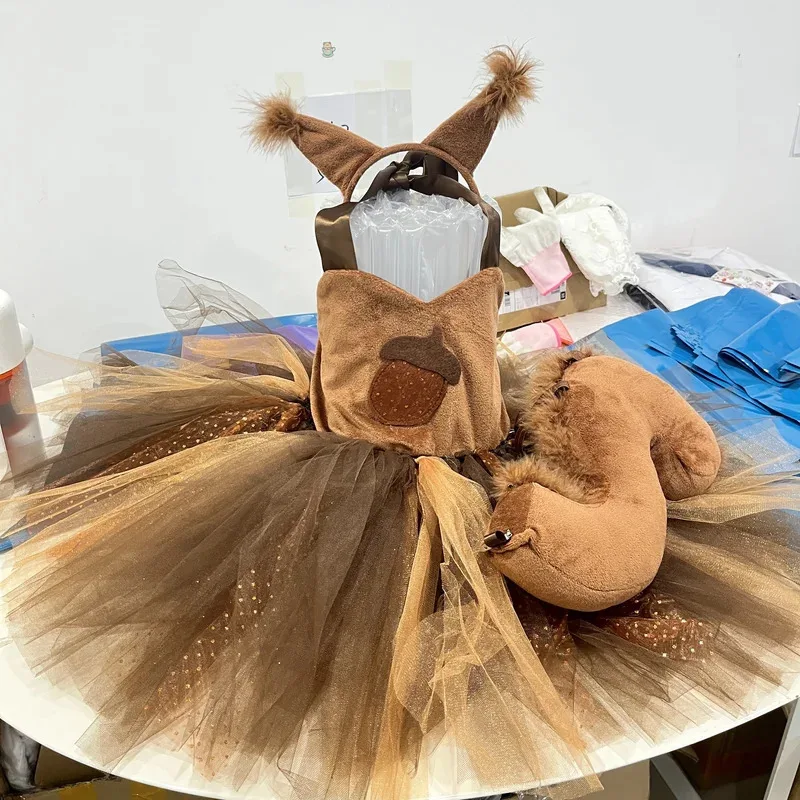 lili 123Halloween 's Squirrel Animal Cute Dress Kostum Pertunjukan Hari Anak-anak Permainan Peran Pengpeng Dres