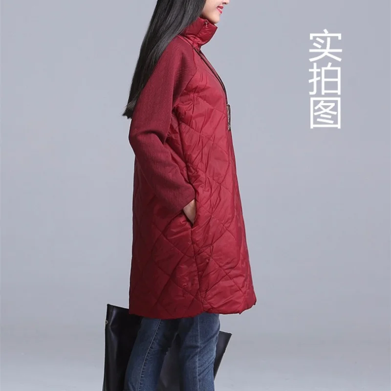 Autumn women dress long down winter ladies dress Patchwork Turtleneck down cotton jackets Female Vestidos