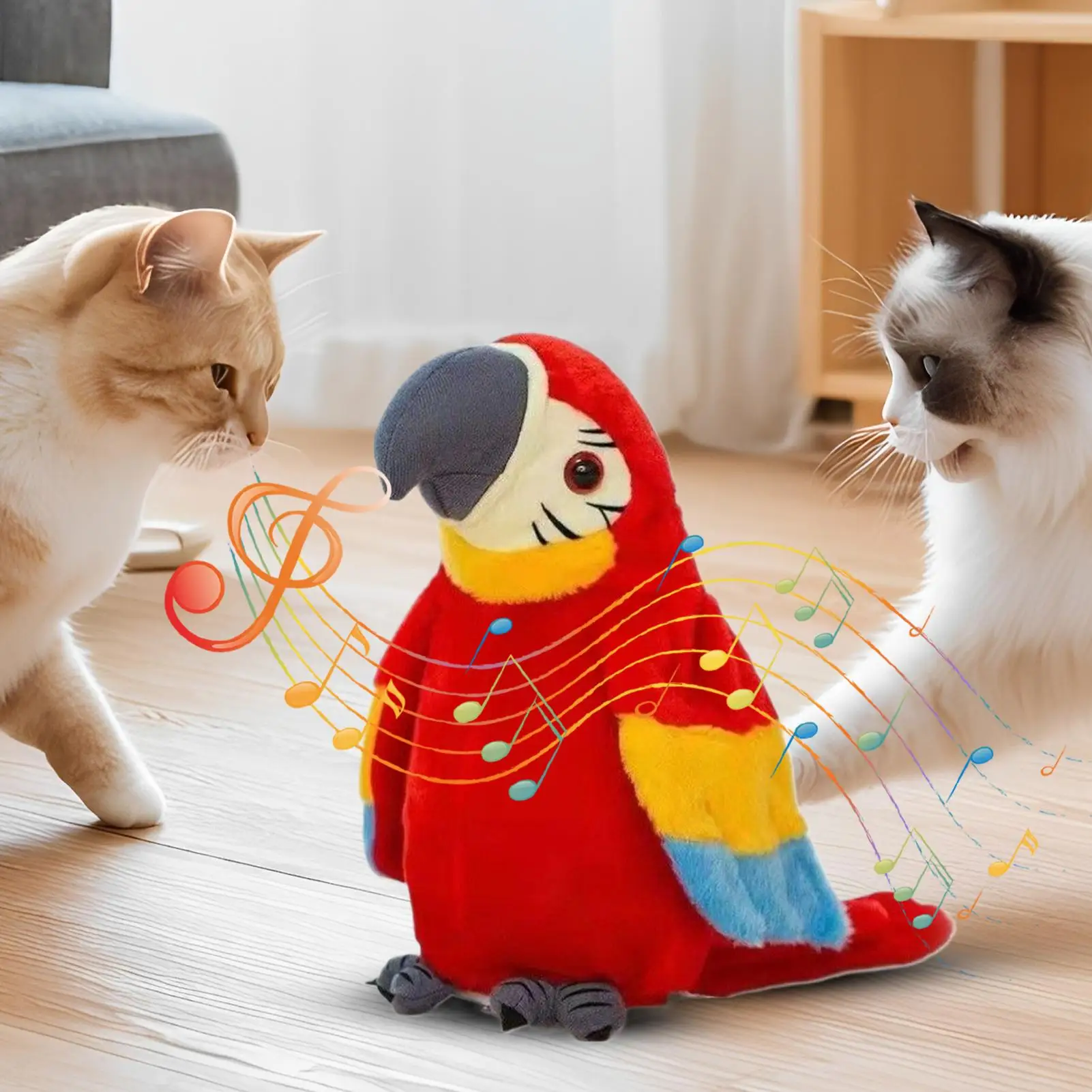 子供用鳥のおもちゃ、羽ばたきと音楽付きのさえずるオウム、リアルなぬいぐるみ、子供、ペット、パーティー、遊び、机用