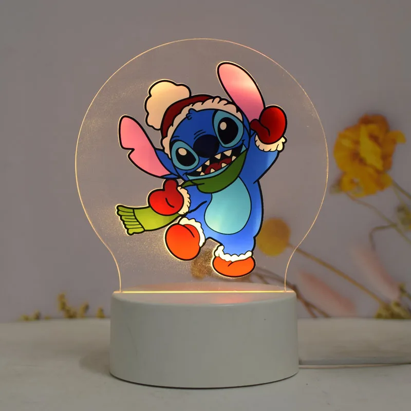 Disney Christmas Stitch Tricolor Night Light Cartoon Cute Led Lamp Funny Birthday Gift Desktop Ornaments Bedroom Night Light