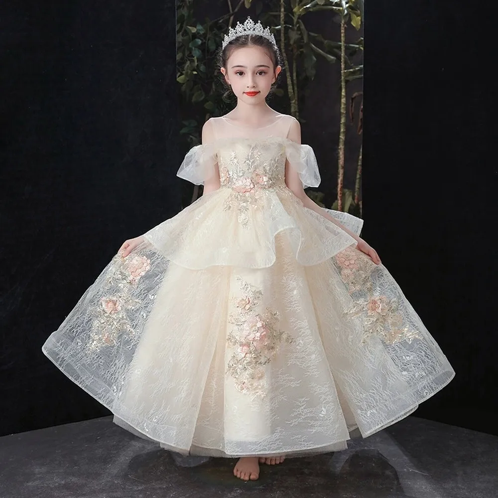 

Lovely Champagne Princess Special Flower Girl Dress Wedding Pary Prom Birthday First Communion Baby Child Kid Pageant Gown