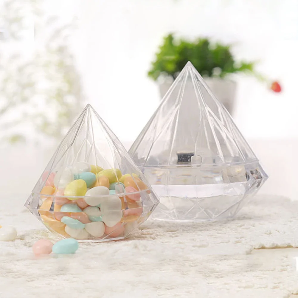 Boîte à bonbons en forme de diamant 12 pièces/ensemble, récipient à bonbons en plastique Transparent de qualité alimentaire, boîte à fleurs de stockage des aliments pour enfants d'halloween