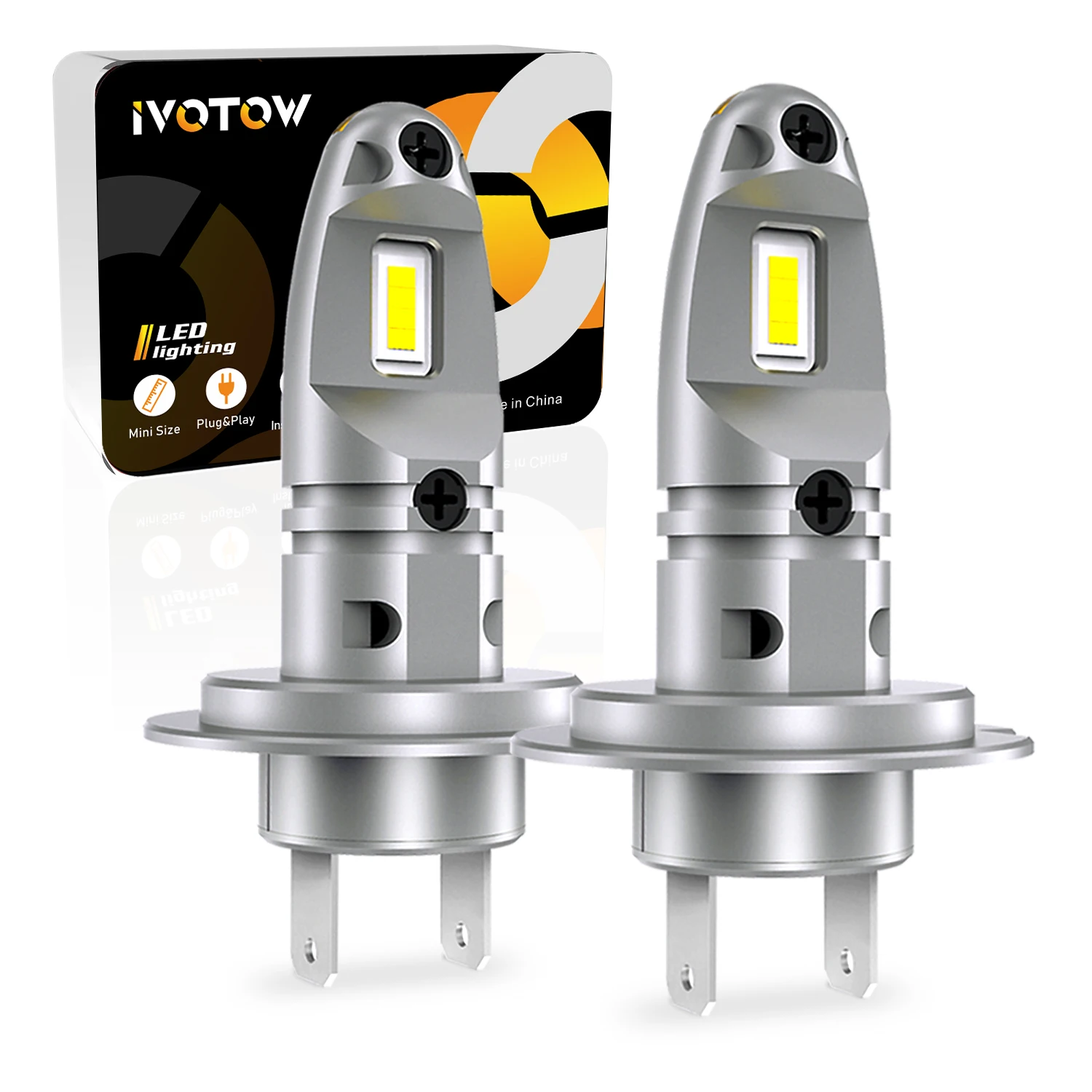 

IVOTOW 2Pcs H7 LED Headlight Bulbs Fanless Mini 12000LM 6500K CSP Super Bright High Low Beam for Car Fog Lights 12V Automobile