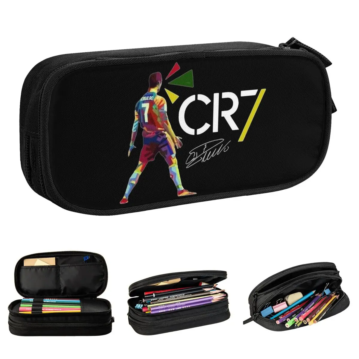 Cr7 Ronaldos Signature Pencil Cases Classic Football Pen Holder Bag for Student Big Capacity School Supplies Zipper Pencilcases