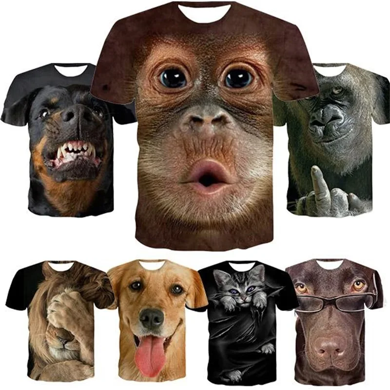 3D Print Funny Animal Dog Lion Graphic T Shirts For Men Casual O-Neck Short Sleeve Tee Tops Streetwear Oversized Mens Tshirt