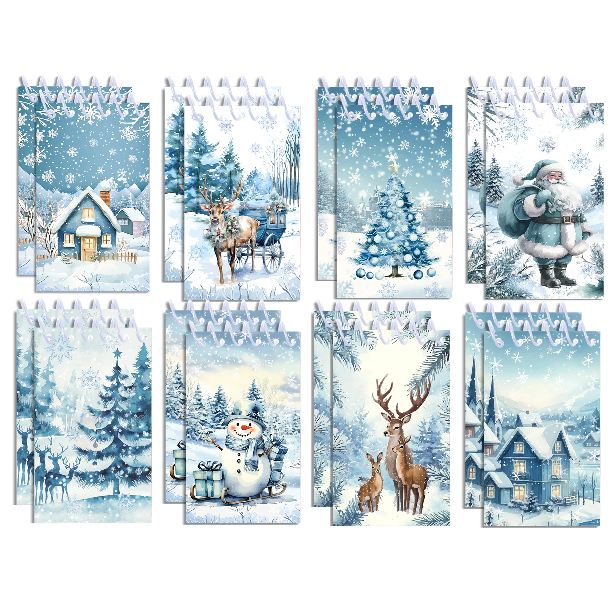 8 pçs natal espiral bloco de notas mini caderno para o natal inverno crianças escola festa favores floresta flocos de neve árvore elk presentes de ano novo