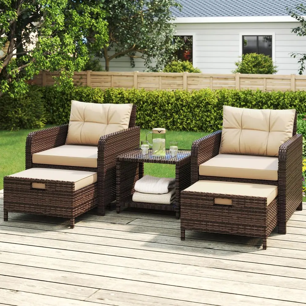 

Outdoor Furniture 5 Piece Patio Conversation Set, PE Rattan Patio Set with Soft Cushions amp Coffee Table, Outside Furniture wi