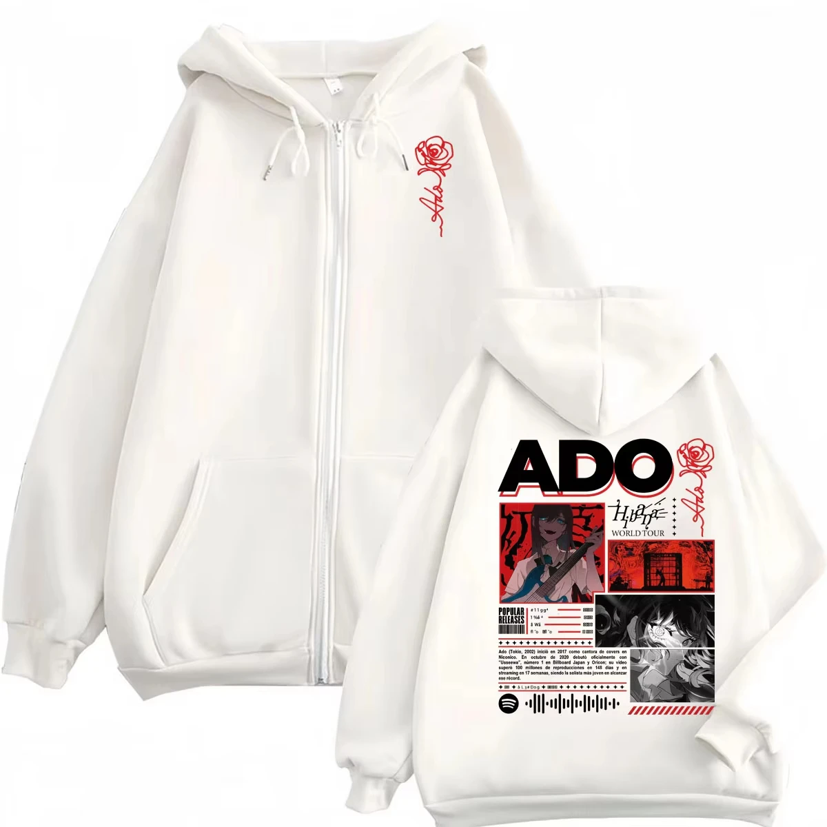 Cantante Ado Hibana World Tour 2025 Sudadera con capucha con cremallera Harajuku estilo japonés sudaderas con cremallera hombres mujeres Casual jerseys de gran tamaño