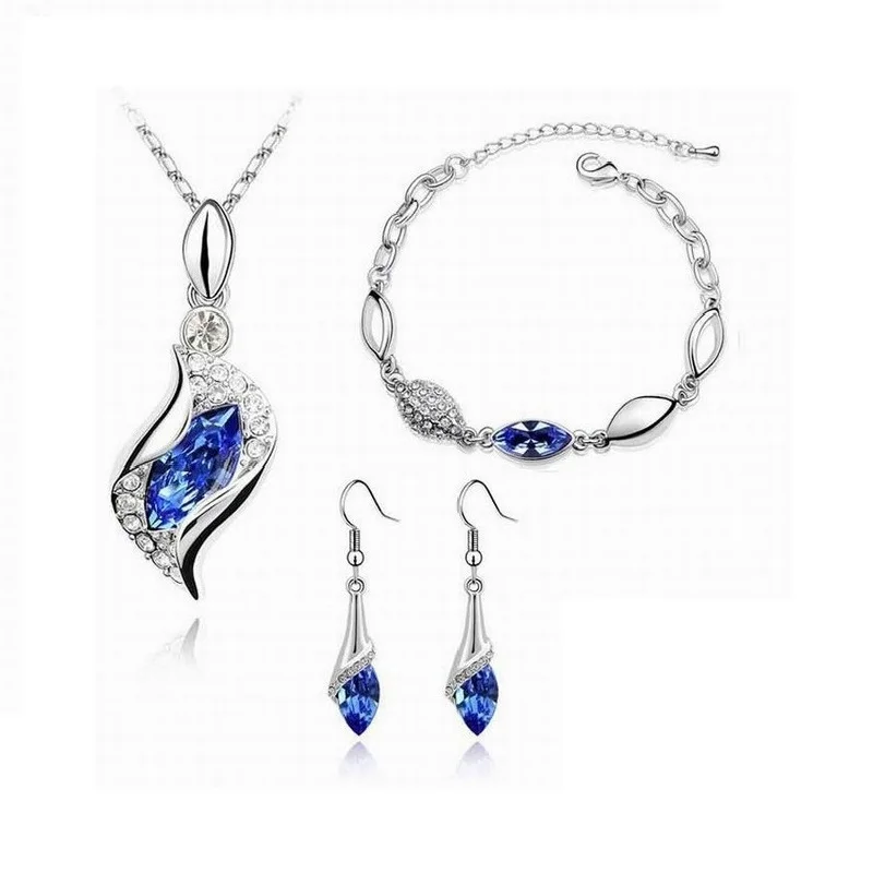 New Luxury 925 Sterling Silver Crystal Jewelry Set For Women Pendant Necklace Earrings Bracelet Set Fashion Jewelry