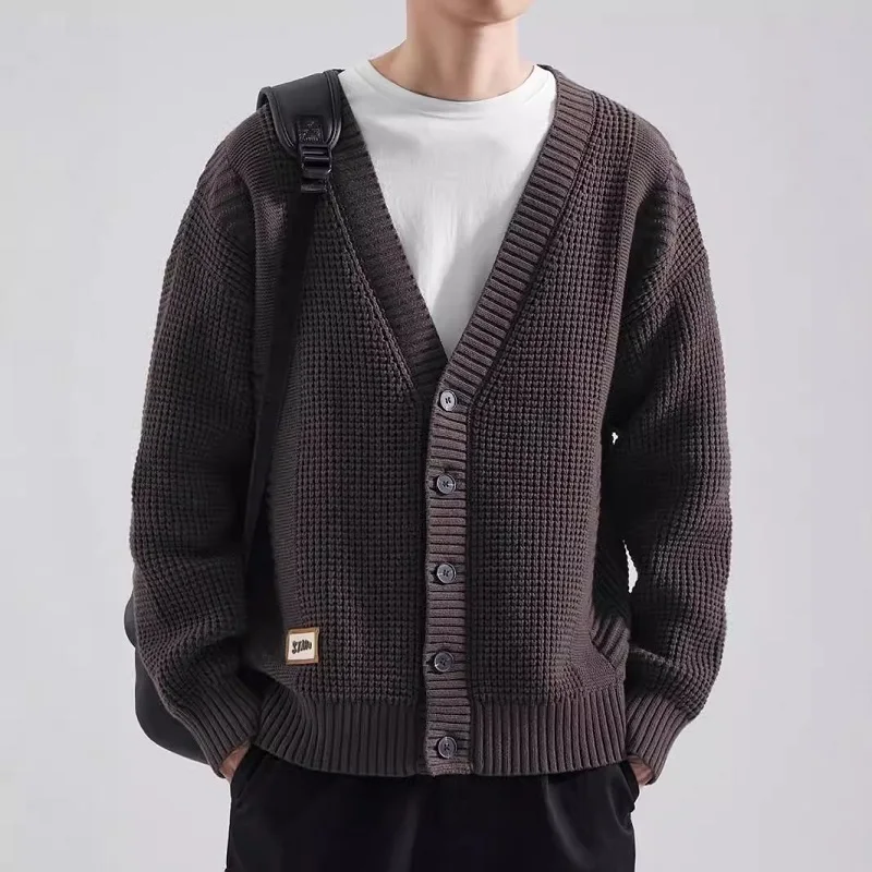 The New Trend Of Autumn Winter Senior Sense Fashion Cardigan Knit Sweater Boys Fashion Casual Wear All Casual Style V-Neck Coat