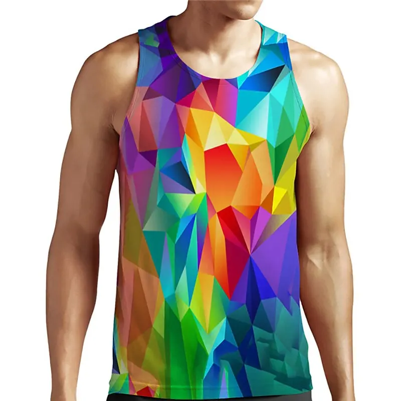 3D Print Colorful Tank Tops For Men Women Summer Outdoor Seaside Holiday Casual Sleeveless Vest Loose Round Neck Unisex Clothing