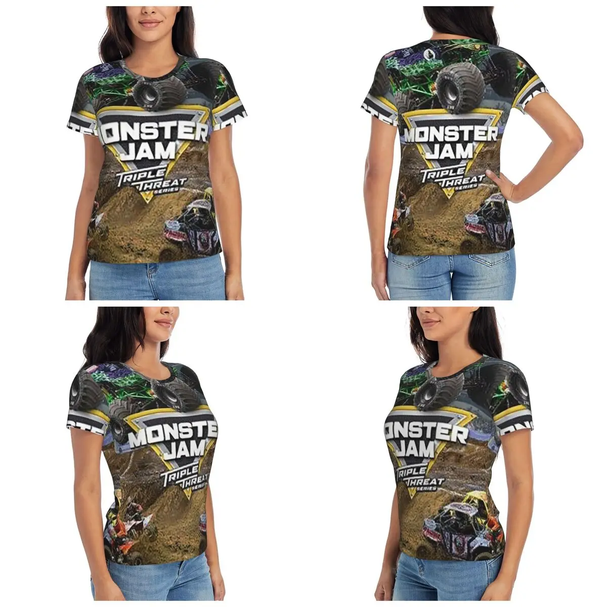 Classic Monster Jam Truck Pattern T-Shirt for Women Round Neck Streetwear T Shirts Women's Short Sleeve Summer Clothes Tops