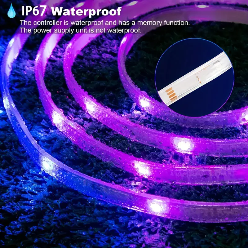 32.8ft Outdoor Led Strip Lights Waterproof 24V RGB Led Rope Lights App Control Music Sync for Home Balcony Roof Patio Garden