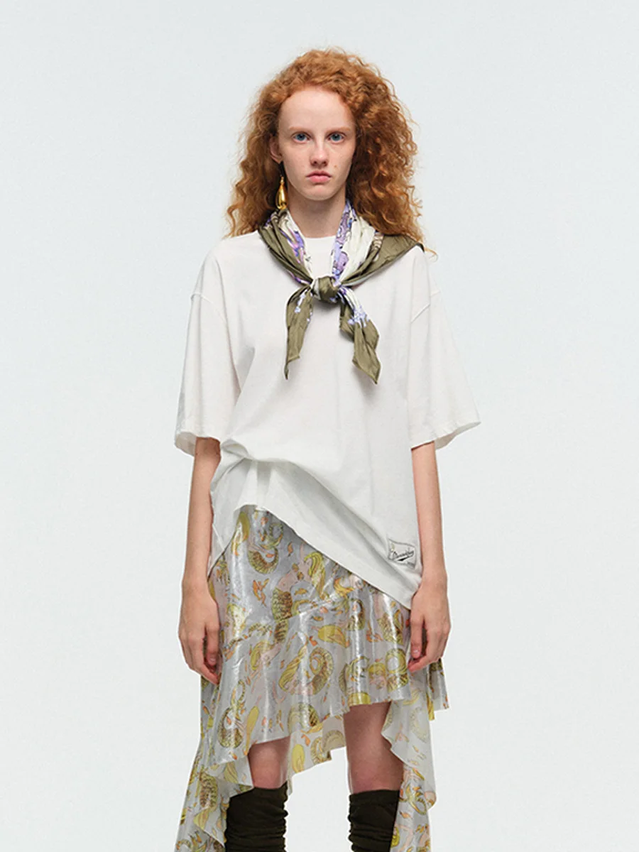 

Съемный шарф с принтом русалки, футболка из хлопка, повседневная спортивная одежда, женская модная осенняя коллекция GoGoBuyer