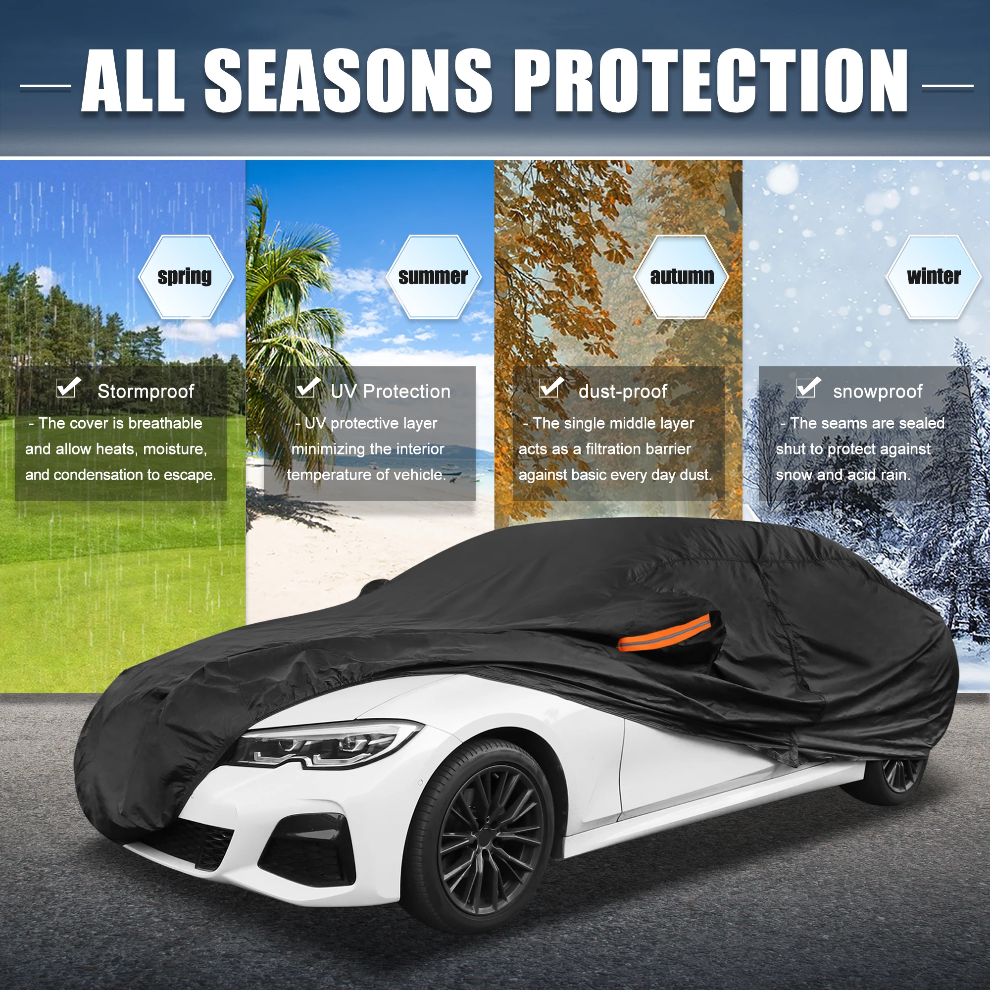 Car Cover for BMW 3 Series 2013-2025 Aluminum Film Outdoor Waterproof Sun Rain Snow Hail Protection with Driver Door Zipper
