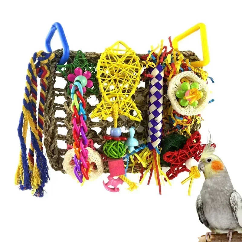 Bird Foraging Wall Toys Woven Grass Climbing Hanging Mat Parakeet Cage Accessories Materials Chopped Chew Toys JuguetesPara Aves