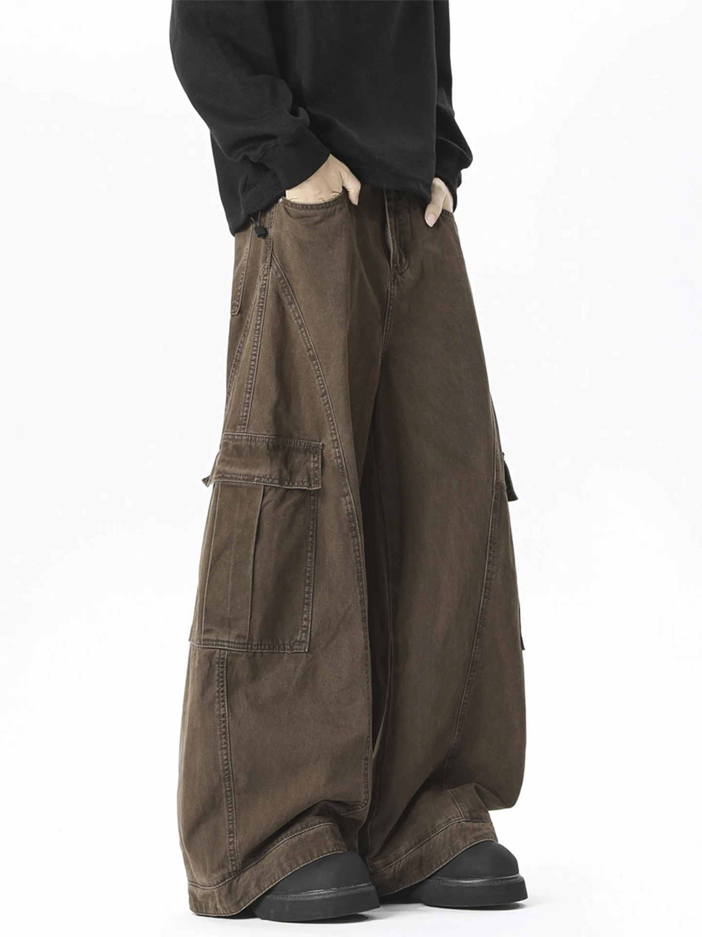 

Мужские повседневные брюки в стиле ретро, свободного кроя, с большими карманами, в американском стиле, из хлопка, удлиненные, для работы