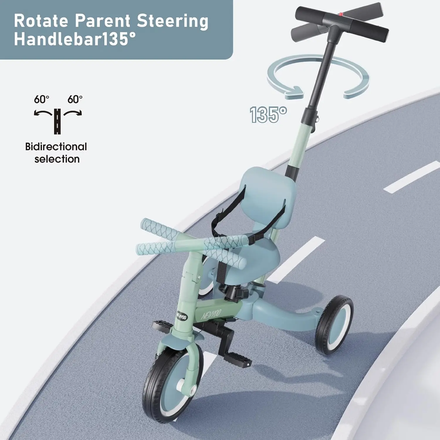 دراجة ثلاثية العجلات للأطفال الصغار مع مقبض دفع لعمر 1-3 سنوات، دراجة للأطفال الصغار، هدايا عيد الميلاد وألعاب للأولاد والبنات، دراجة ثلاثية للأطفال 5 في 1،