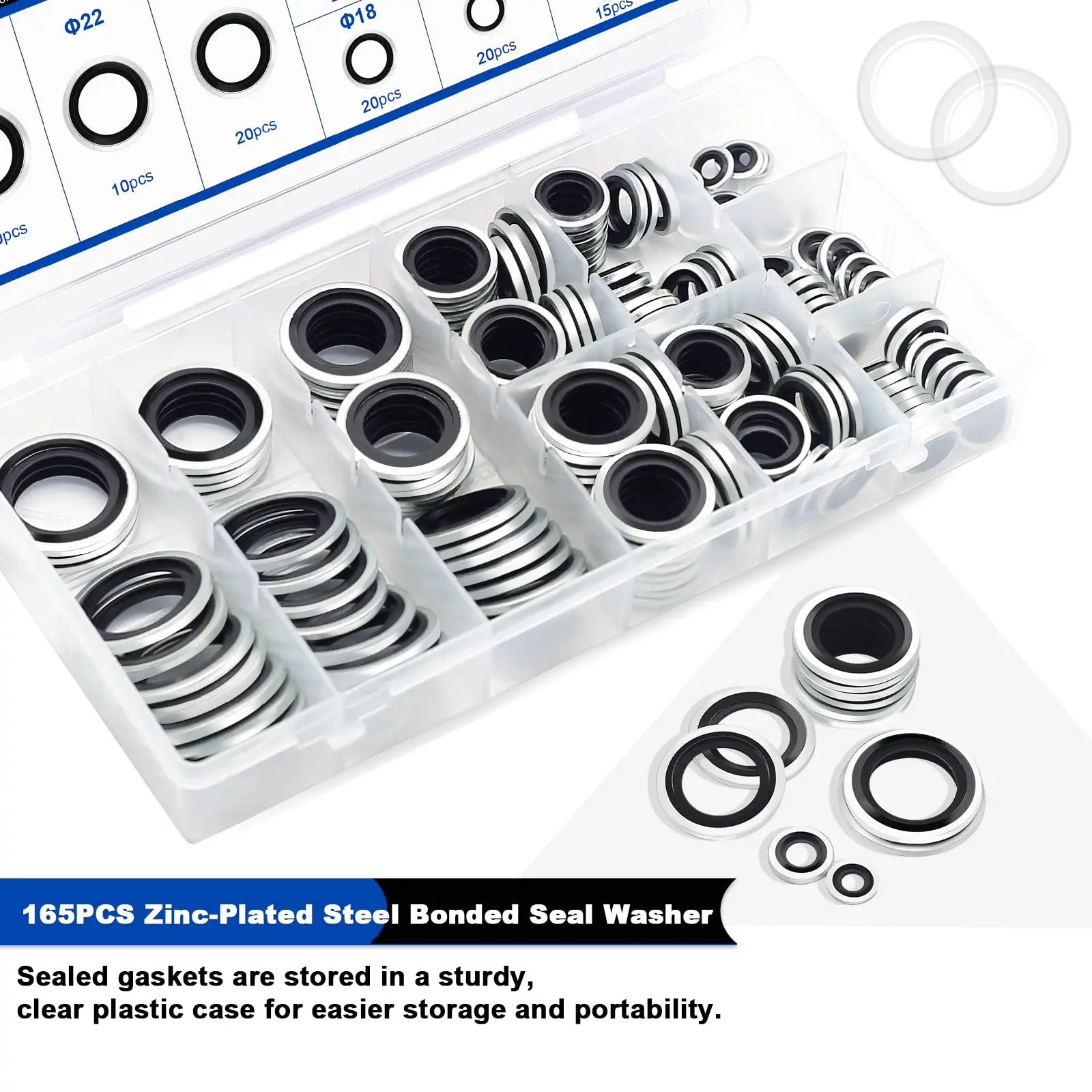 Metric Zinc-Plated Steel Self-Centred Sealing Rubber Washers Automotive Seal Gasket Crush O-Ring Assortment Kit Set M6 to M24