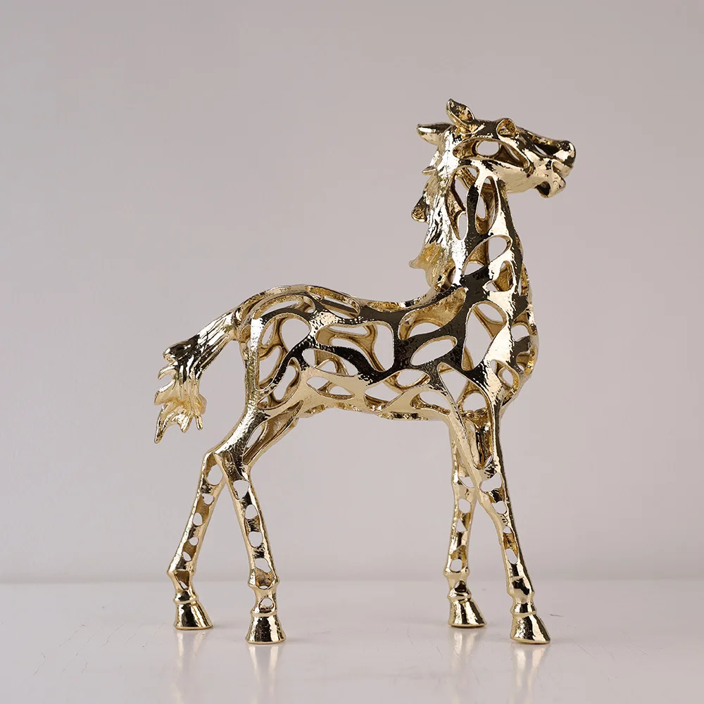 Nordic creative electroplating metal hollow horse animal sculpture ornament