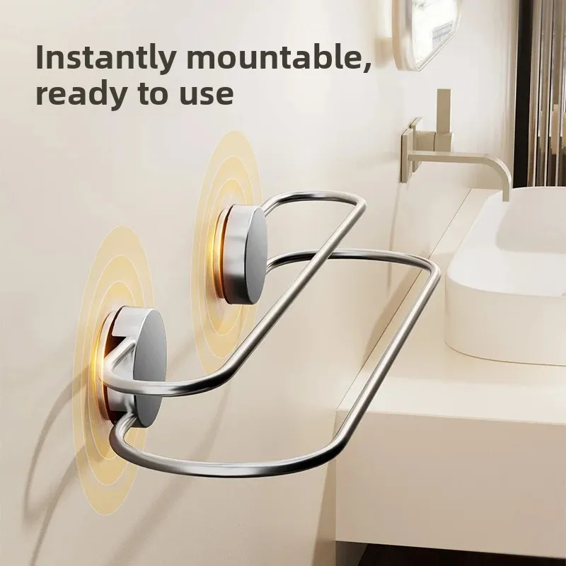 Suction cup towel rack, bathroom stainless steel multi-functional storage rack, wall-mounted, no need for drilling