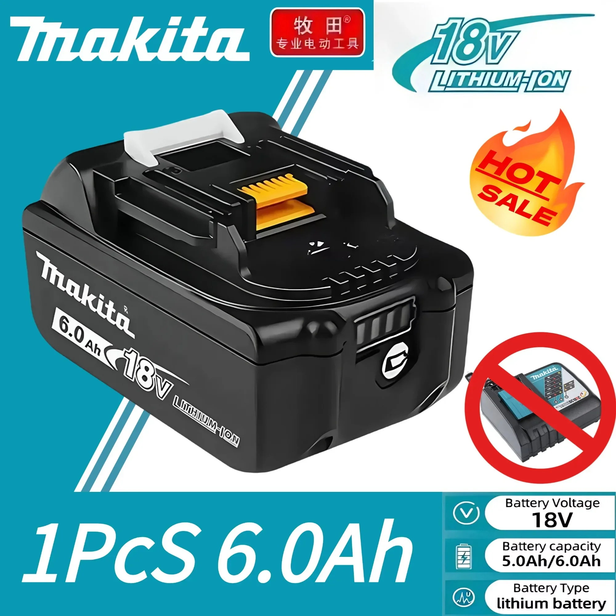 100% originele Makita 18V 6.0Ah Oplaadbare Batterij, Voor Makita BL1830 BL1830B BL1840 BL1840B BL1850 BL1850B Elektrisch Gereedschap Batterij