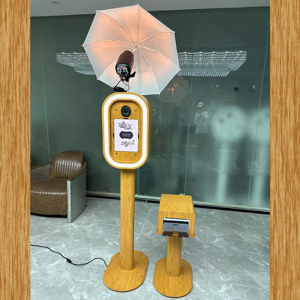 Vintage wood color photo booth digital SLR iPad photo booth metal case with wood grain printing activity rental selfie ph