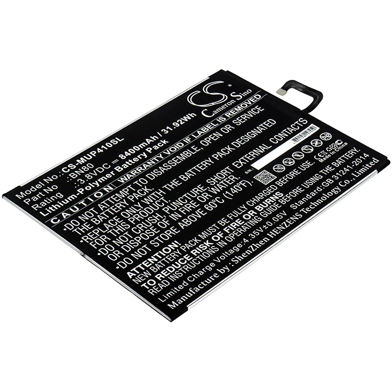 Tablet Battery For  Xiaomi BN80   Mi Pad 4 Plus Volts 3.8  Capacity 8400mAh / 31.92Wh  Product Type Li-Polymer