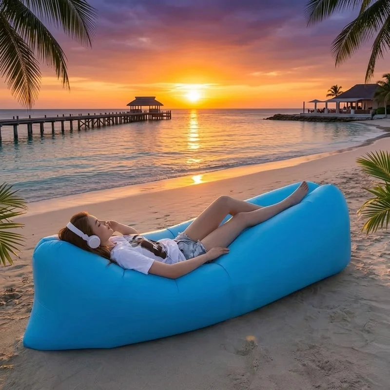 Portable Inflatable Air Sofa, Fast Inflate Waterproof Lounger, Lightweight Foldable Outdoor Couch for Beach Camping Pool Travel