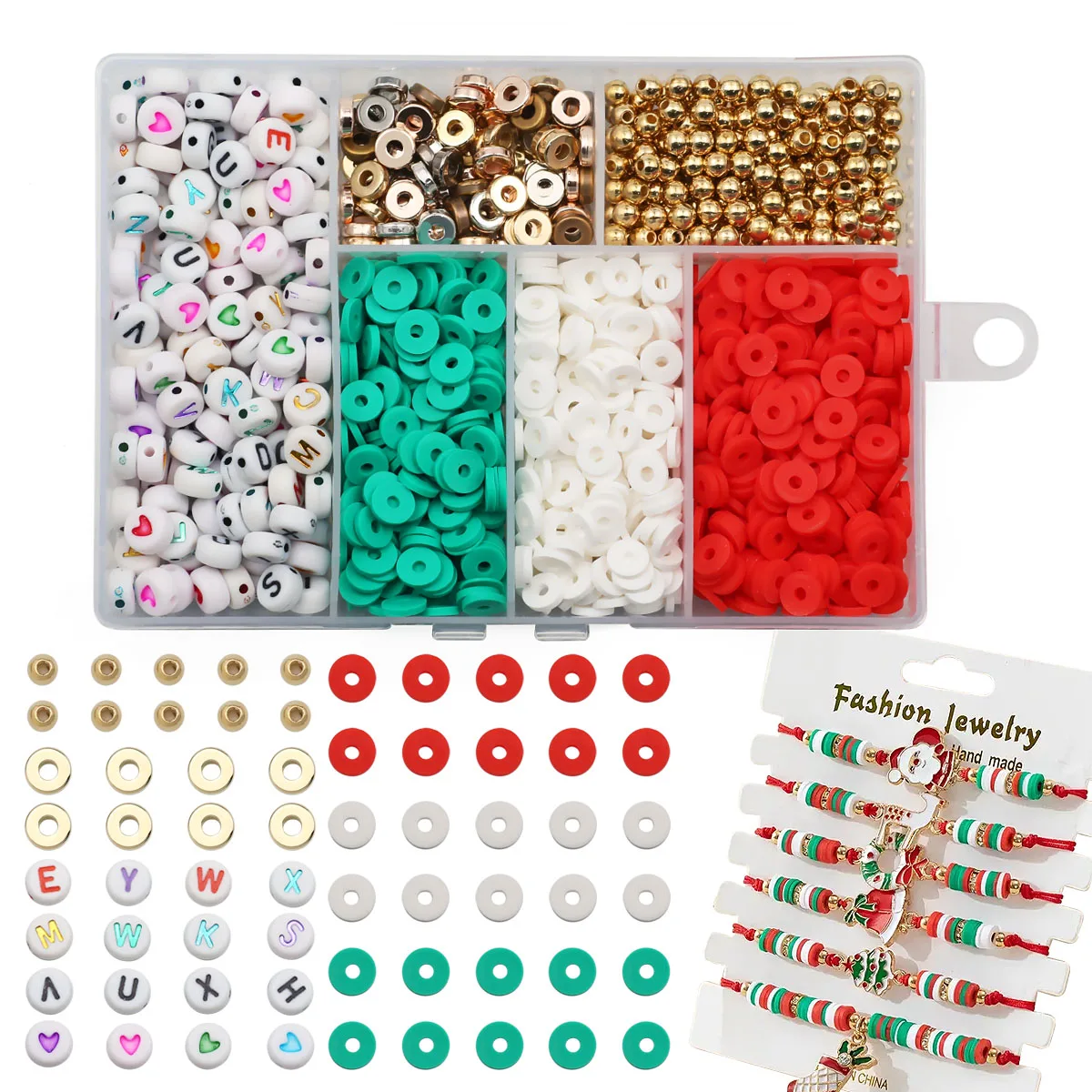 6-teiliges Weihnachtsset aus weichem Ton für die DIY-Schmuckherstellung, Perlenschnüre und lose Perlen für Zubehör