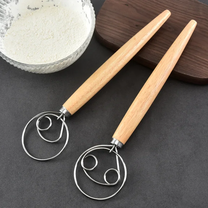 Best Wooden Hand Danish/Dough Whisk Stainless Steel Doutch Dough Whisk Kichen Cooking Whisks Utensil Egg Beater Pastry Tool  074