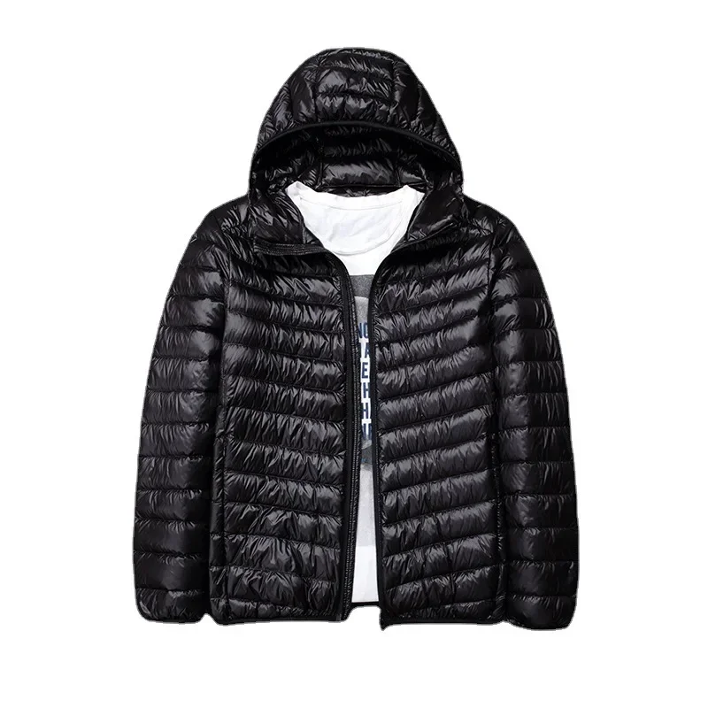 New High-grade Men's White Duck Down Light Down Jacket Men's Short Hooded Men's Autumn Winter Lightweight Oversized Coat