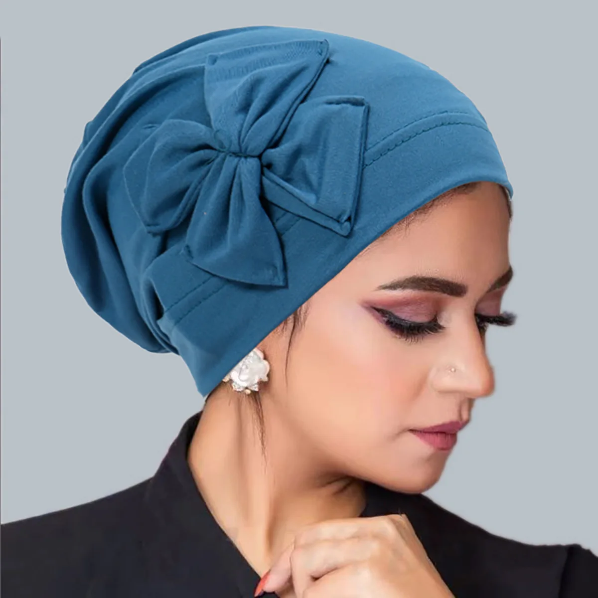 

Muslim Bow Turban Hijab Chemo Cap Women Beanies Bonnet Inner Hat Headscarf Bandanas Hair Loss Head Wrap Solid Colors Mujer New