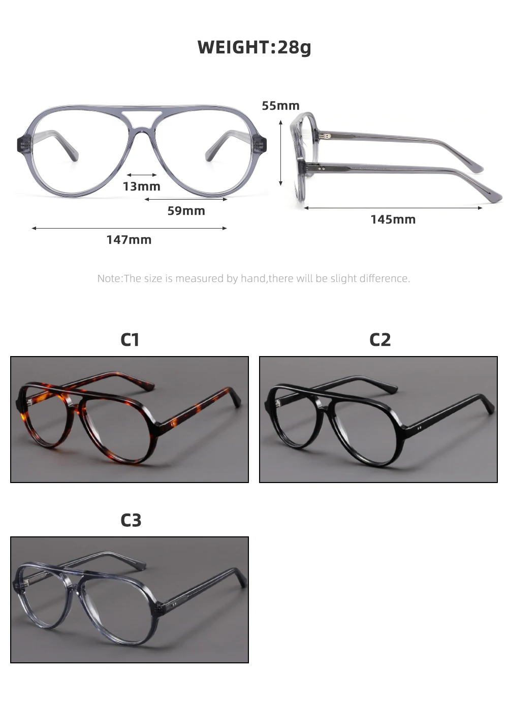 Pilotenbrille aus Acetat mit großem Rahmen für Herren, individuelle Korrektionsbrille, Persönlichkeits-Lesebrille, modische Brille – Detail 2