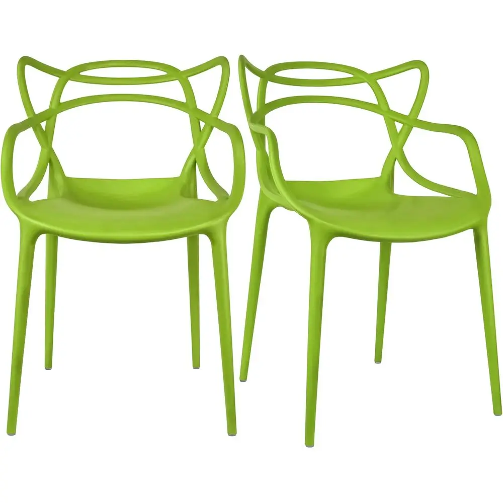 

Stackable Outdoor/Indoor Dining Chairs - Weatherproof Plastic, Ideal for Kitchen, Patio, Restaurant (Set of 2, Green)