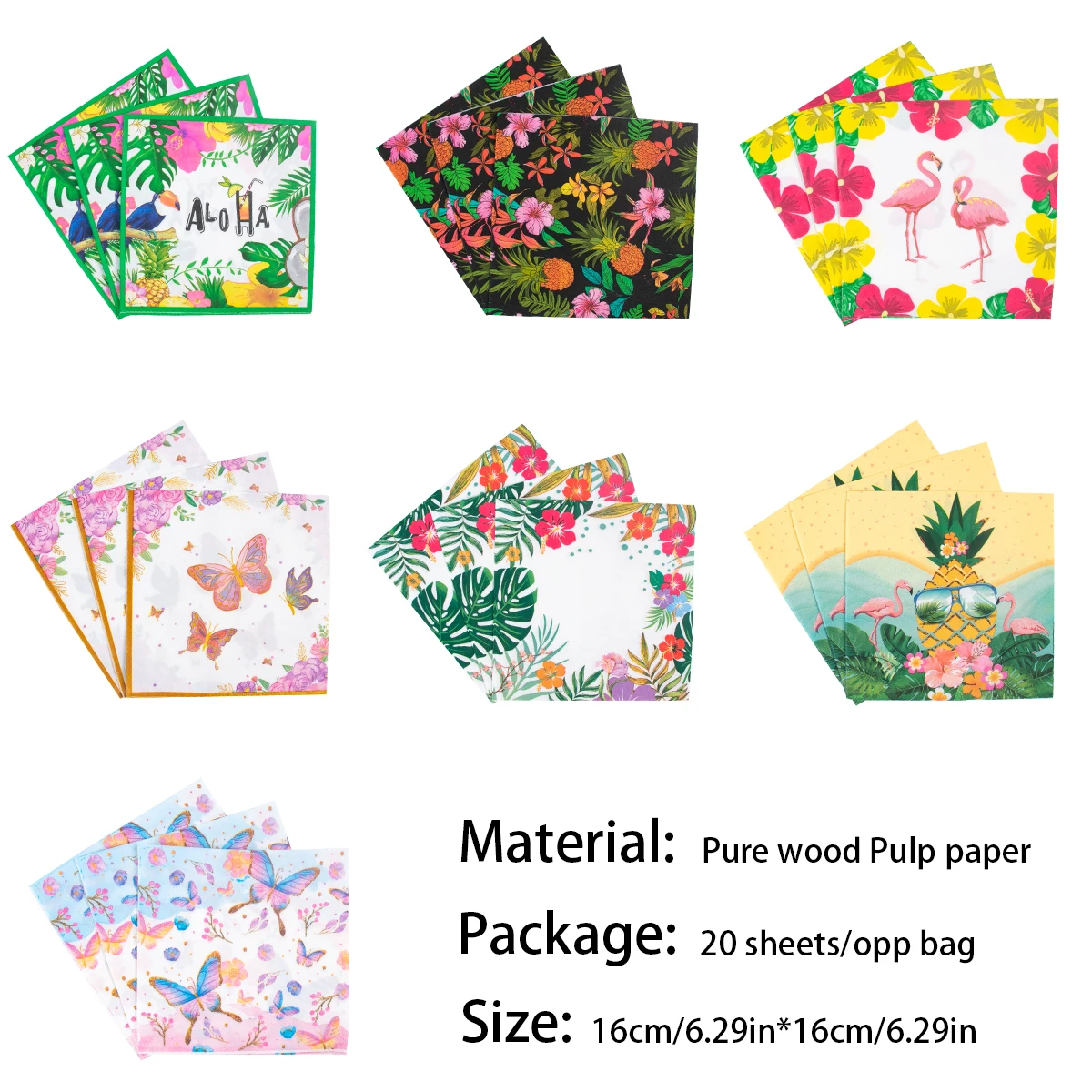 

Hawaiian Flamingo Tropical Palm Leaves Safari Animal Paper Napkins for Birthday Party Wedding Decoration Baby Shower Supplies