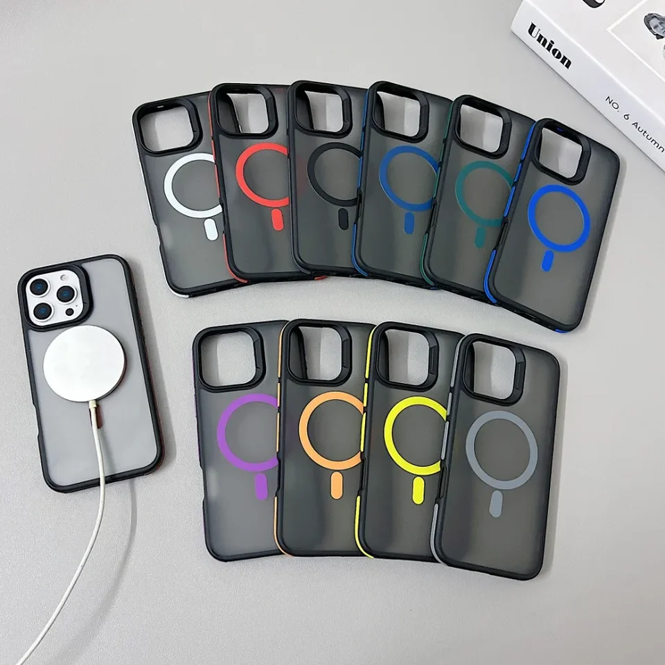 Funda magnética de lujo mate translúcida a prueba de golpes para iPhone 11 12 13 14 15 16 17 ProMax, para carga inalámbrica Magsafe 6