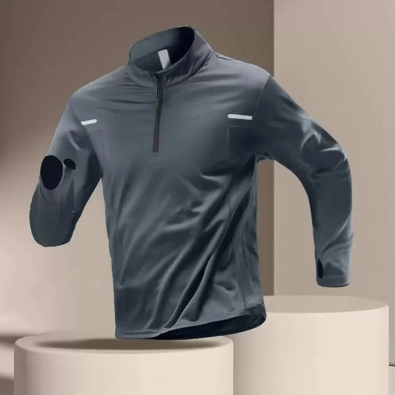 

Winter Half Zipper Training Clothes Men's Velvet Warm Quick Drying Clothes Long Sleeve Autumn/Winter Running Top Outdoor Sports