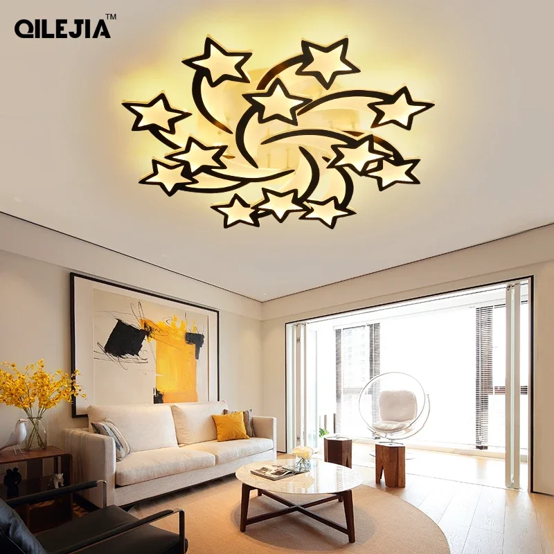 

QILEJIA Modern Acrylic Star Chandelier LED Lights For Living Study Dining Room Bedroom Home Deco Lighting Fixture Dimmable Lamps