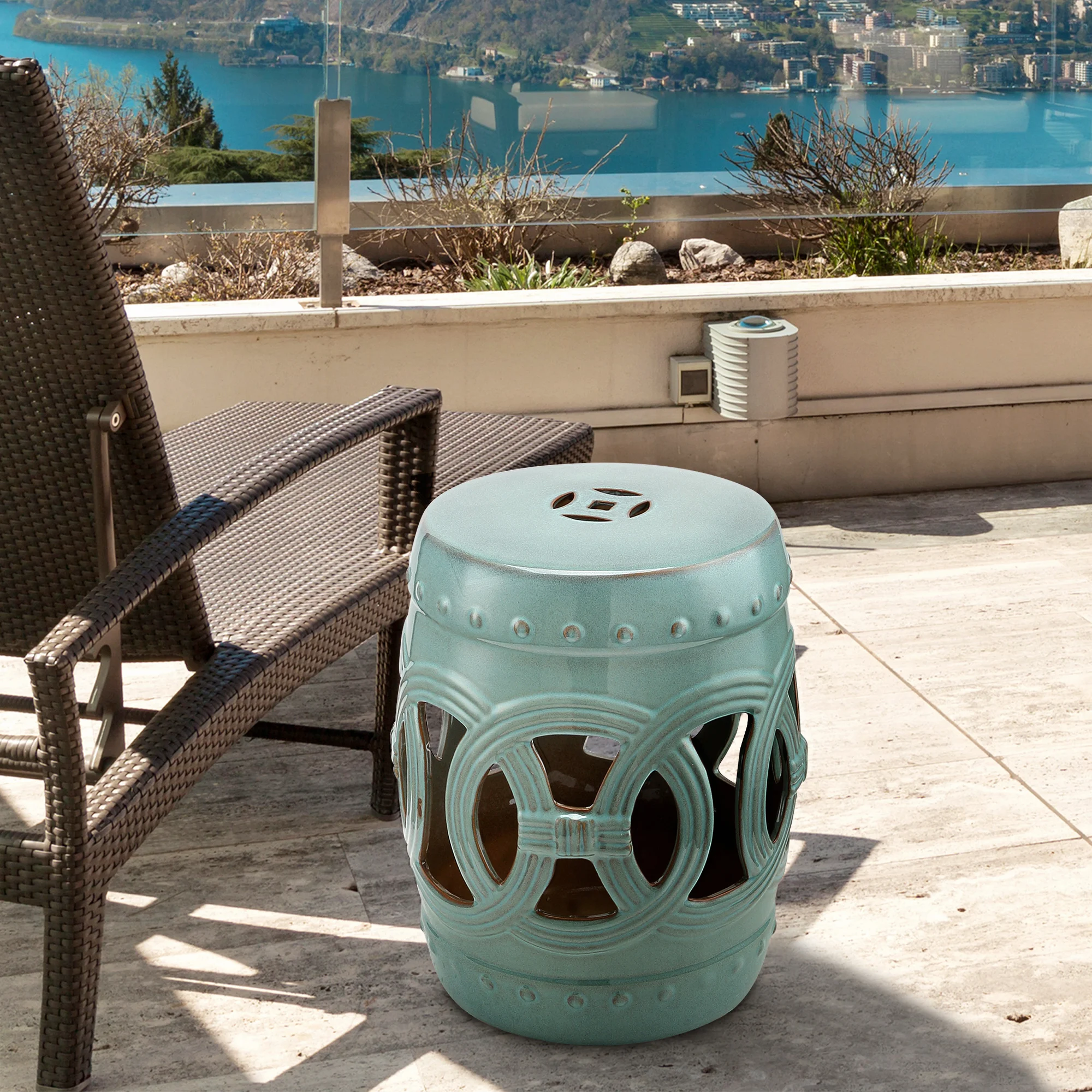 14inch Heavy Duty Patio Stools Sturdy Ceramic Garden Stools Decorative Garden Stools, Blue