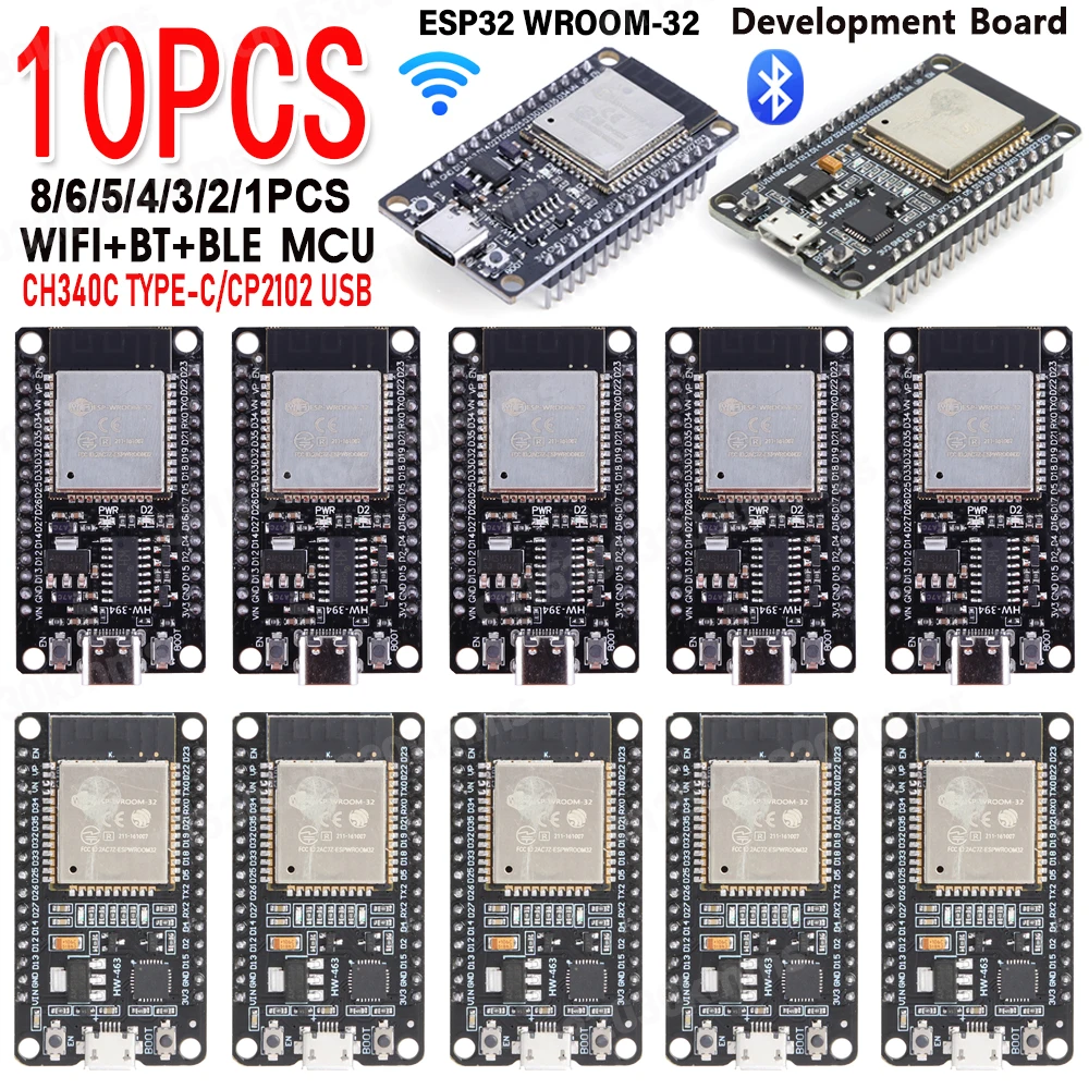 ESP32 WROOM-32 Development Board TYPE-C CH340C/ USB CP2102 WiFi+Bluetooth Ultra-Low Power Consumption Dual Core Wireless Module