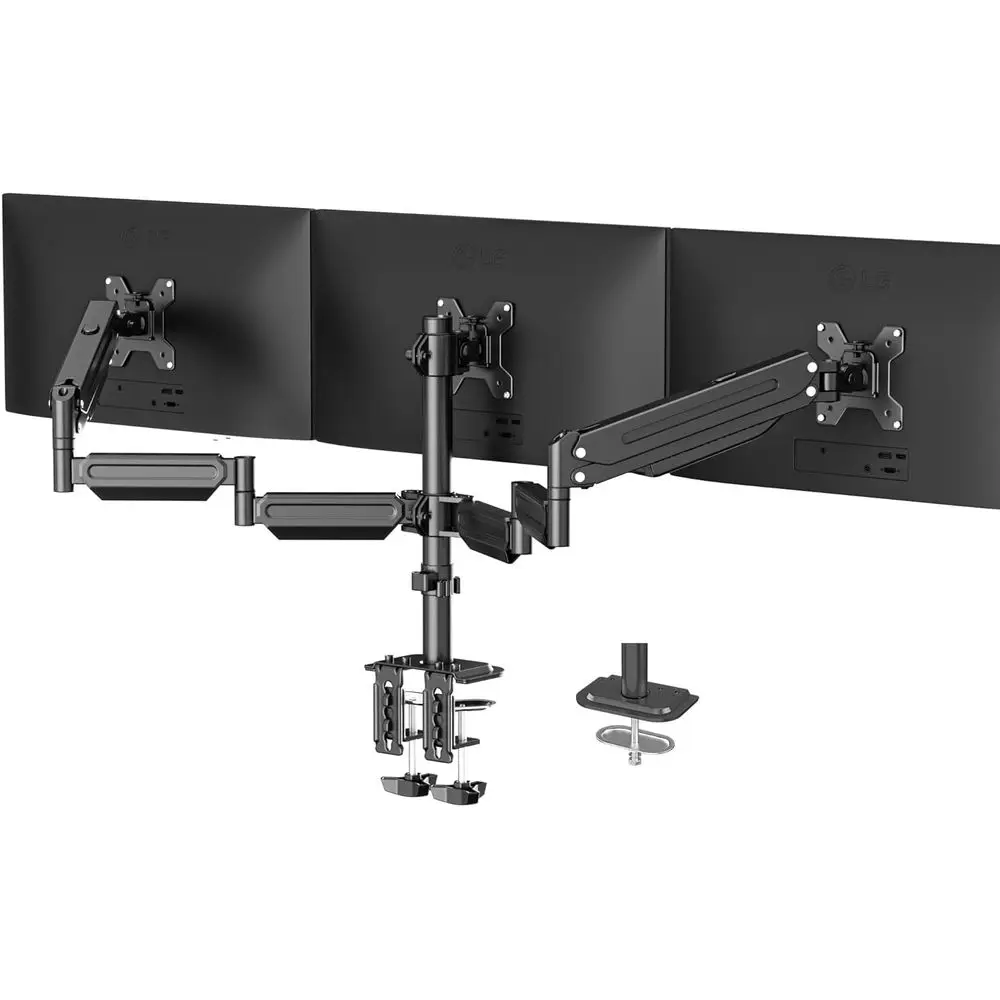 Triple Monitor Desk Mount Stand with Adjustable Spring Arms, Fits 17-32 Inch Screens, Black