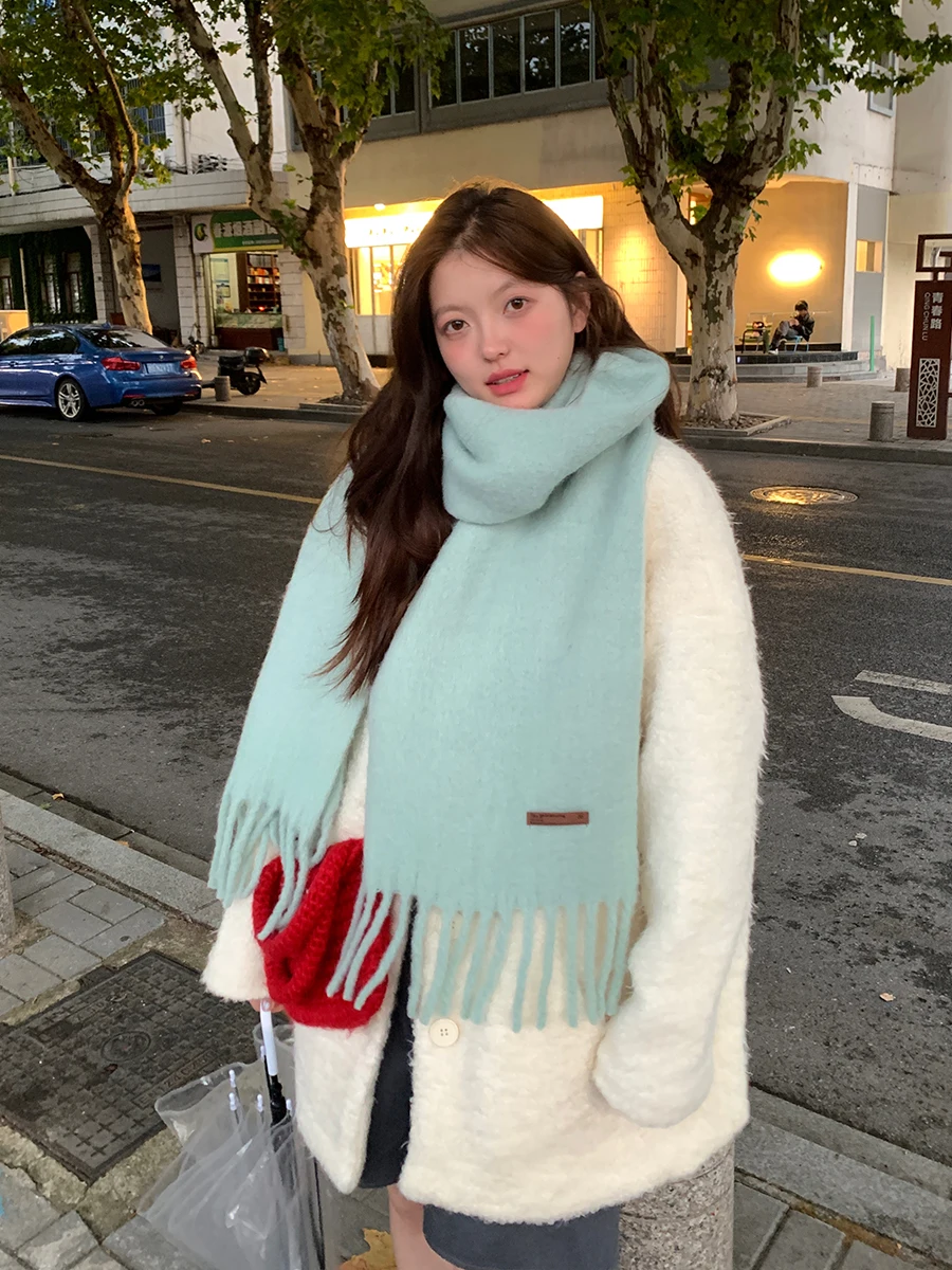 

Модный шерстяной вязаный шарф для женщин, осенне-зимний утолщенный теплый шарф с элитным ощущением, универсальный шарф