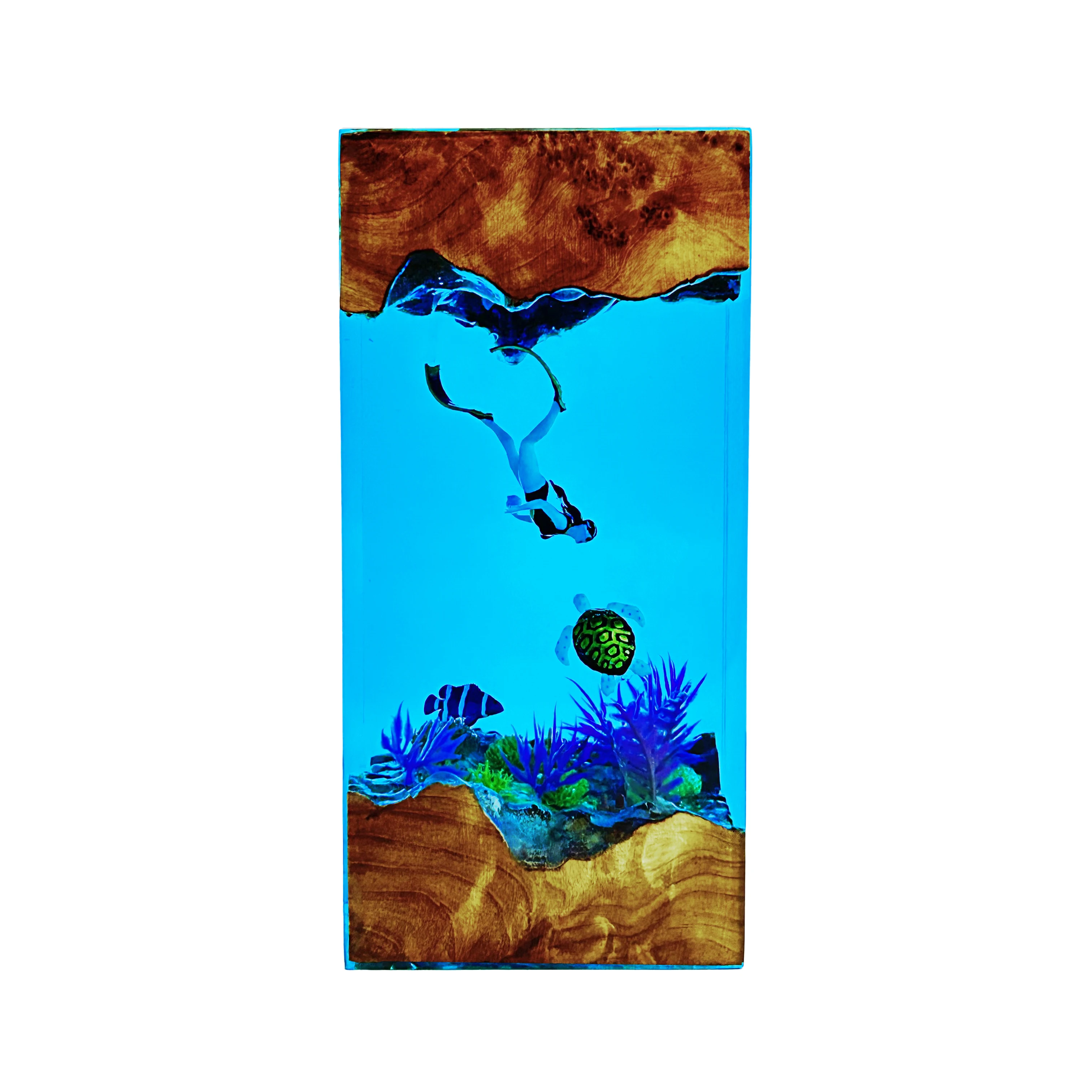 ภูมิทัศน์ออร์แกนิสเรซิ่นตาราง Creative Art ตกแต่งโคมไฟ DIVER Sea World Treasure Hunt Theme Night Light ชาร์จ USB